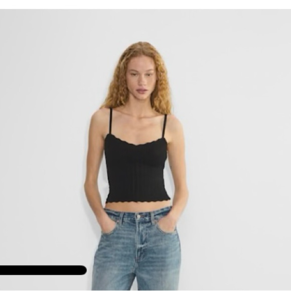 Black Scalloped Edge Women's Top